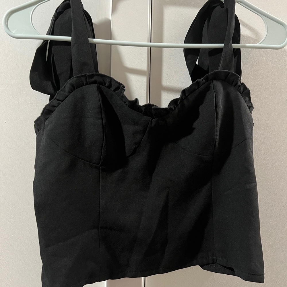 Black Ruffled Crop Top